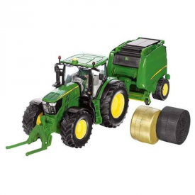 Siku Scale 1:32 John Deere 6.175R Tractor with John Deere 990 Round Baler including a Tractor driver, front mounted bale lifter and 2 bales